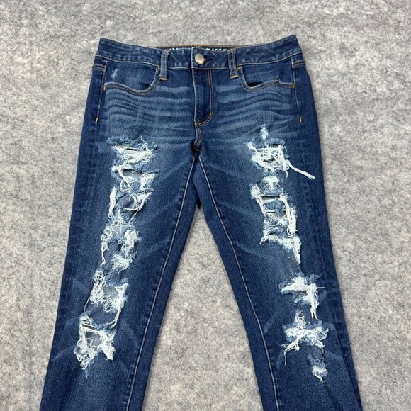 American Eagle Jeans Womens 8 Long Jegging 360 Super Stretch Distressed Skinny - Picture 4 of 13